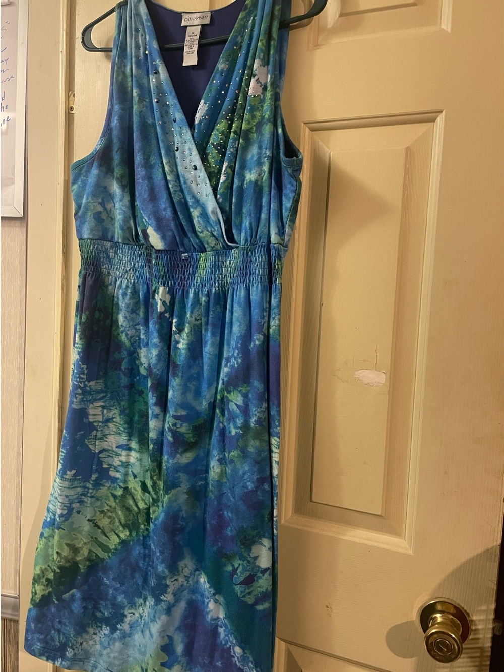 Catherines Blue and Green Watercolor Surplice Dress